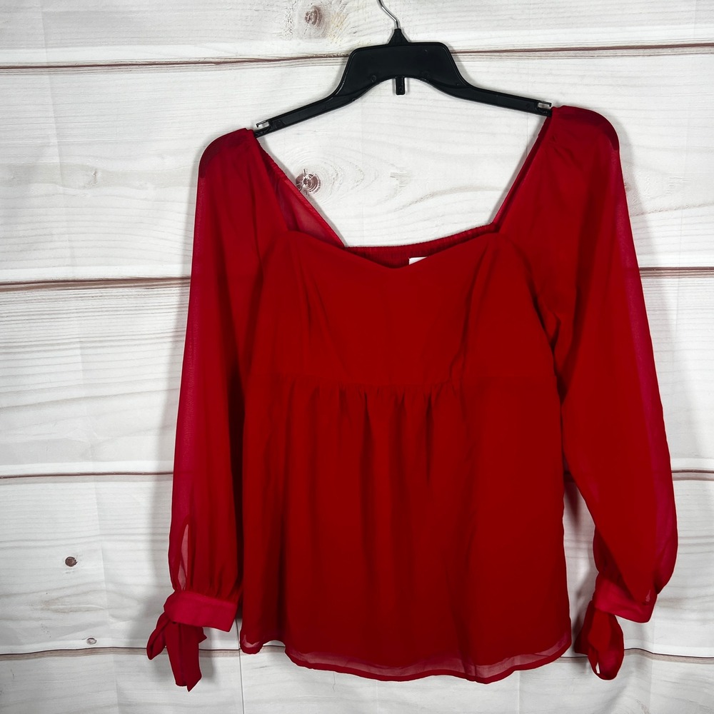 Isabel‎ by Ingrid & Isabel Maternity Top Womens M Red Semi Sheer Tie Cuff Blouse